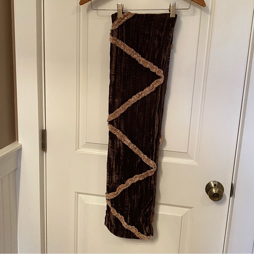 SCARF BROWN TAN CRINKLE VELVET LONG RECTANGLE BOHEMIAN ACCESSORY - Picture 7 of 8